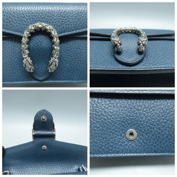 100% Authentic GUCCI Dionysus Super Mini Blue Shoulder Bag 778-11424 - Picture 7 of 12